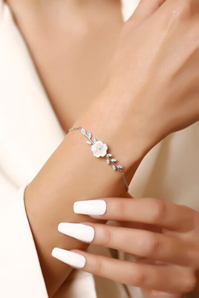 SARIASLAN Rodyumlu Manolya Çiçeği Gümüş Bileklik, Sevgiliye Özel Doğum Günü H...