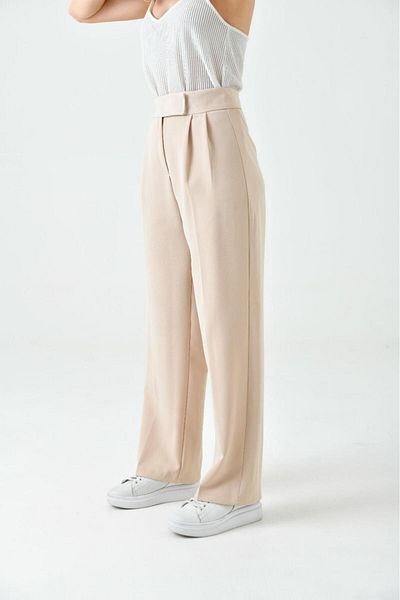 MİSLİNE Balazzo Velcro Large Size Wide Leg Women's Fabric Trousers