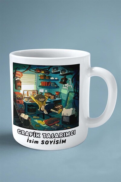 ART HEDİYE grafik tasarımcı grafiker Meslek Baskılı Kupa Bardak Çift Taraflı ...