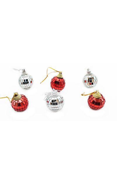 Lora Wedding 3cm Silver & Red Colorful Mixed Christmas Tree Disco Ball Christmas Tree Ornament 6Pcs
