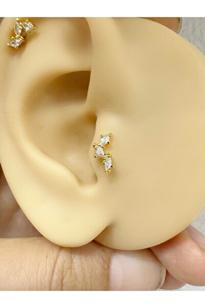 Arescollection 1 adet çelik zirkon taşlı arkası düz önden takmalı tragus helix kıkırdak conch lobe uyumlu piercing