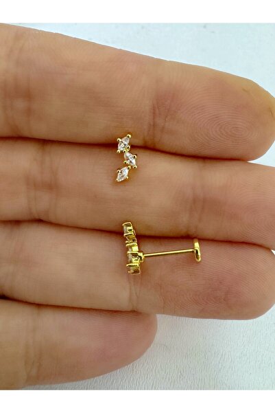 Arescollection 1 adet çelik zirkon taşlı arkası düz önden takmalı tragus helix kıkırdak conch lobe uyumlu piercing