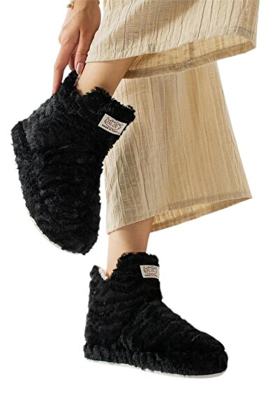 Liger Μαύρες γυναικείες παντόφλες - Αντιολισθητικές και χοντρές ελαφριές μπότες για το σπίτι