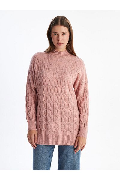 LC Waikiki Lw – Damen-Strick-Tunika mit Stehkragen und Selbstmuster