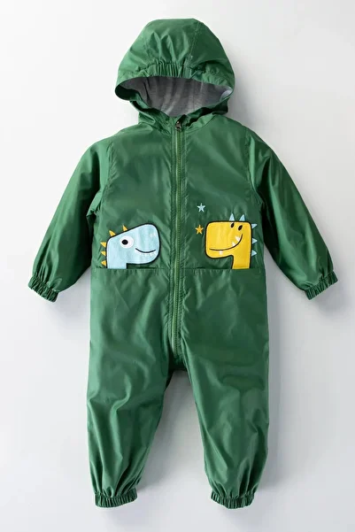 MDM Cotton Lined Hooded Raincoat Coat with Dragon Figure for Baby Boys and Girls - Jumpsuit with Pockets