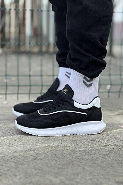 Wagoon Wg062 Black and White Knitwear Men's Sports Shoes