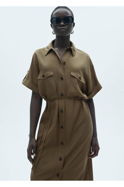 MANGO Woman Φόρεμα Lyocell πουκάμισο με λεπτομέρεια γραβάτα
