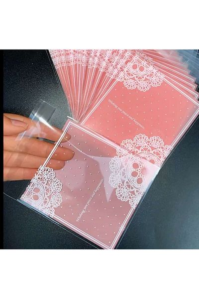 ÇEÇEN HOME (25 Pieces) Transparent Lace Patterned Self-Adhesive Cookies & Snacks Birthday