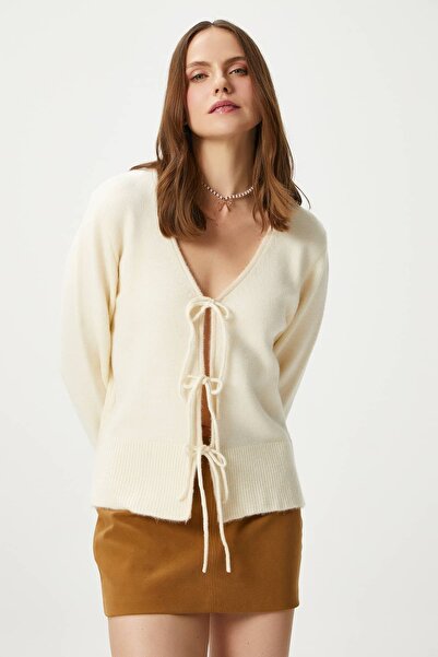 Ritnice Γυναικεία πλεκτή ζακέτα Tena Lace-Up Cream