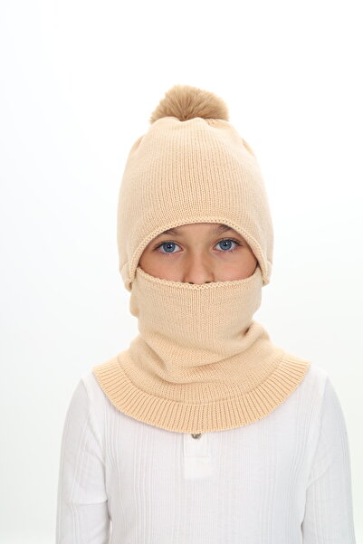Sevimli 4-10 Years Girl's Beanie Neck Collar Snow Mask