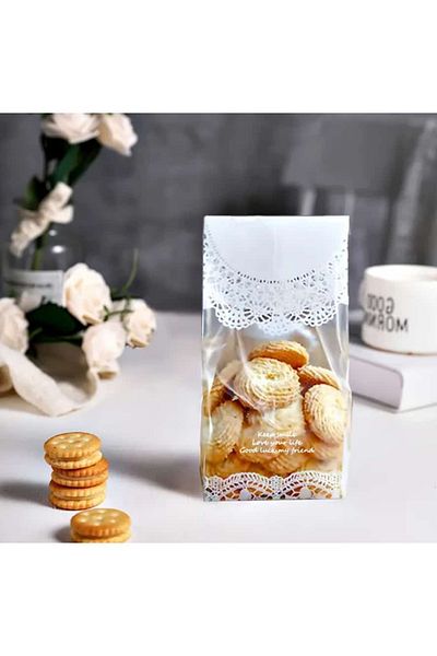 ÇEÇEN HOME (10 Pieces) Transparent Lace Patterned Self-Adhesive Cookies & Snacks Birthday