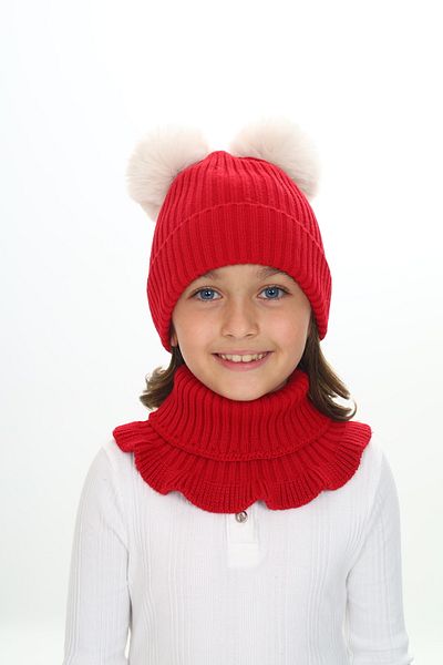 Sevimli Girl's Beret Neck Collar Suit with Double Pompom 4-10 Years Old