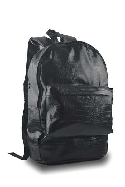 Bagorama Jose Unisex Suni Deri Evrak Ve Laptop Sırt Çantası - Siyah Kroko