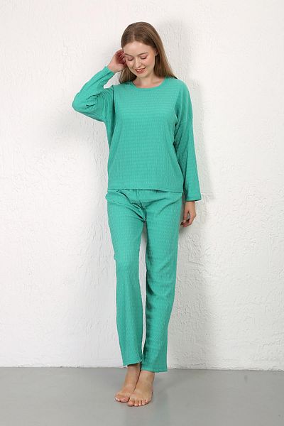 Akbeniz Σετ γυναικείες πιτζάμες Green Wrinkled Fabric - 4233