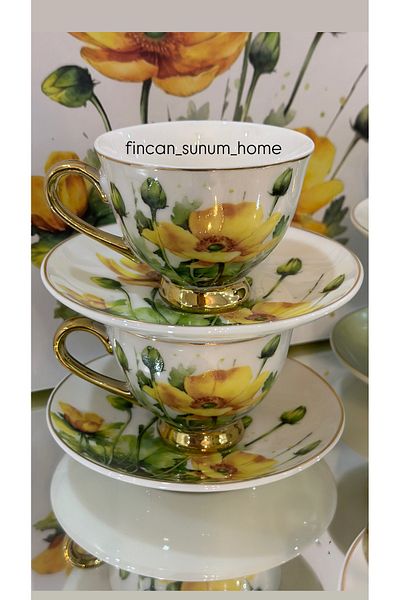 Paçi Cup Kit with Flower Gilding 6 Seater (Giallo)