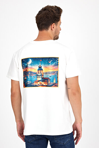 Butikgiz Ανδρικό σχέδιο Intelligence - Προσαρμοσμένο εμπριμέ, 100% βαμβάκι, απλικέ στην πλάτη, T-shirt Regular Fit (Girls Tower)