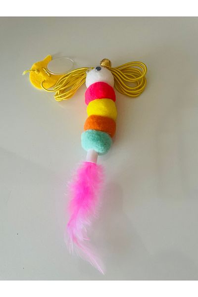 CMT Cat Playing Fishing Rod with Colorful String - Adhesive Caterpillar and Rattles Furry