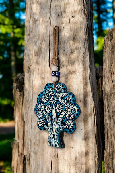 Revard Home Nazar Boncuklu Seramik Meyve Ağacı Ve Kuş Desenli Mavi Beyaz Deko...