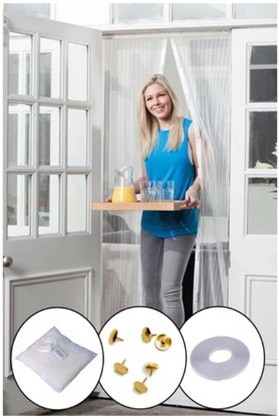 Go İthalat Mıknatıslı Sinekli Kapı Tülü Perde Sineklik 105x205 cm Kolay Takıl...