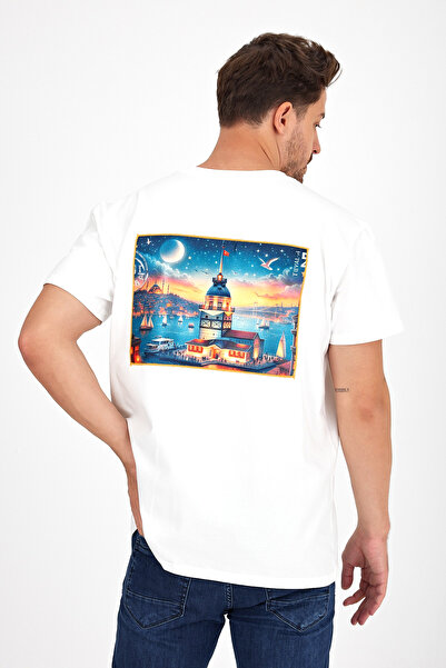 Butikgiz Ανδρικό σχέδιο Intelligence - Προσαρμοσμένο εμπριμέ, 100% βαμβάκι, απλικέ στην πλάτη, T-shirt Regular Fit (Girls Tower)