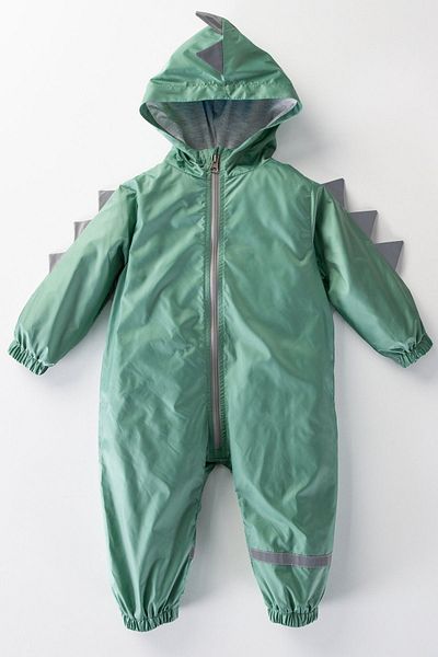MDM Dinosaur Figured Hooded and Pocketed Cotton Lined Baby Raincoat Coat - for Girls and Boys