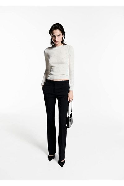 MANGO Woman Corded Sweater with Strass