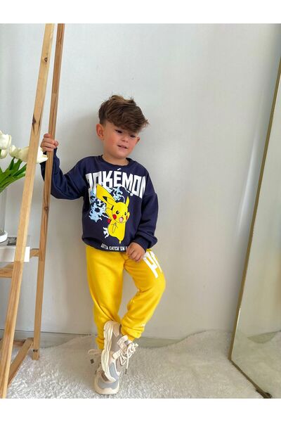 Prime Butik Boy's Pokemon Model Crew Neck 100% Cotton Tracksuit Set