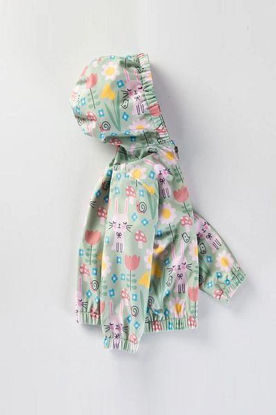 MDM Cute Rabbit and Flower Figured Hooded Cotton Lined Raincoat Coat Jumpsuit for Baby Boy Girl