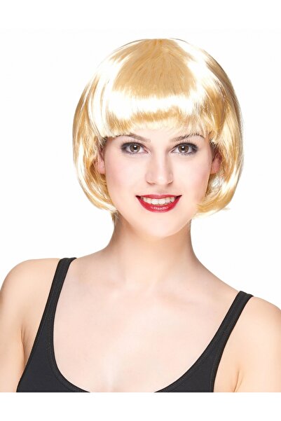 Marsilyan Platinum Golden Dore Color Blunt Party Wig Short False Hair Wig (4940)