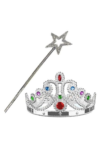 Mu Art Ahşap Silver Color Metallized Princess Crown and Metallized Princess Star Scepter (5175)