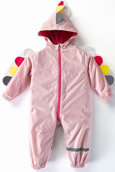 MDM Cute Dinosaur Figured Hooded Cotton Lined Raincoat Coat Jumpsuit for Baby Boy Girl