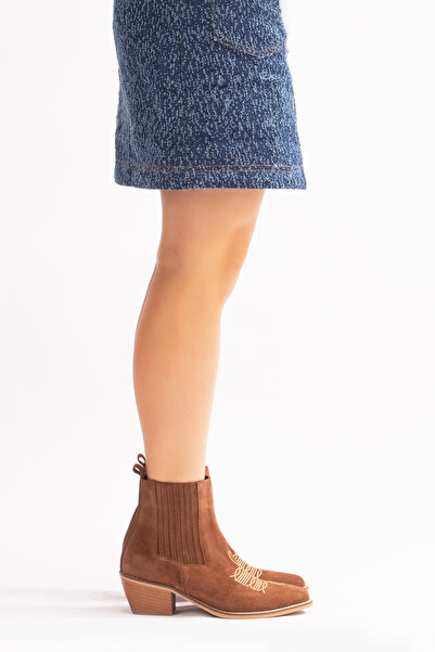 Nemesis Shoes Milan Gerçek Deri Kadın Western Bot Kahve Süet