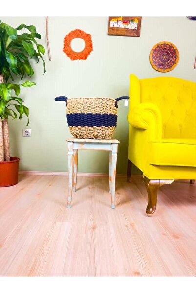 BİTKİ TASARIMI سلة محبوكة طبيعية مخططة باللون الأسود - منظم تصميم نباتي، كبير