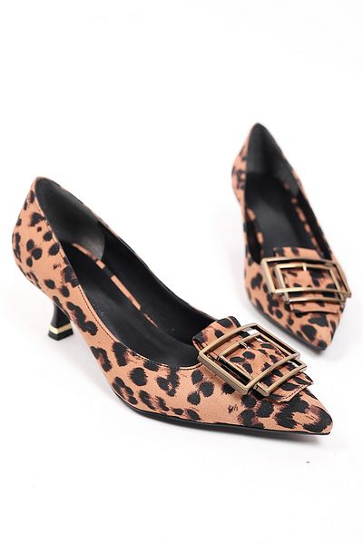 Liza Shoes LONDON Femei - Pantofi cu toc joasă cu cataramă cu model leopard A003-P492-K108