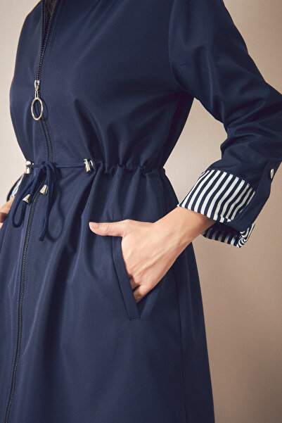 Fulla Moda Basic Beli Lastikli Kolu Katlamalı Kapüşonlu Trençkot