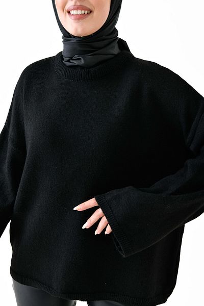 WOMAN VISION Femei, fără umăr, cu mânecă spaniolă, decolteu, cu mânecă lungă, negru, tricotaj supradimensionat, pulover hidromasaj 4091