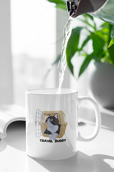 Satranç Medya Cat Printed Shaped Mug - Travel Buddy