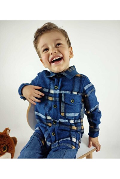 GAMZEAKKUŞ Klasik Uzun Kollu Rahat Kesim Tek Cepli Çizgili Kışlık Erkek Çocuk Oduncu Gömlek