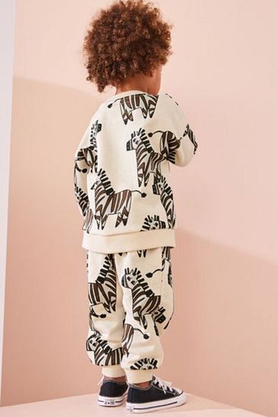 Next Baby Cotton Ecru Zebra Patterned Long Sleeve Bottom Top Set