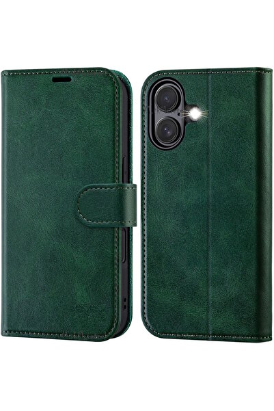 m.tk moveteck İphone 16 Plus Kılıf 360 Tam Kaplar Deri Dokulu Kapaklı Cüzdanl...