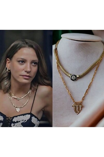 Hira Elegans Zircon Stone Wide Chain Serenay Necklace Gold
