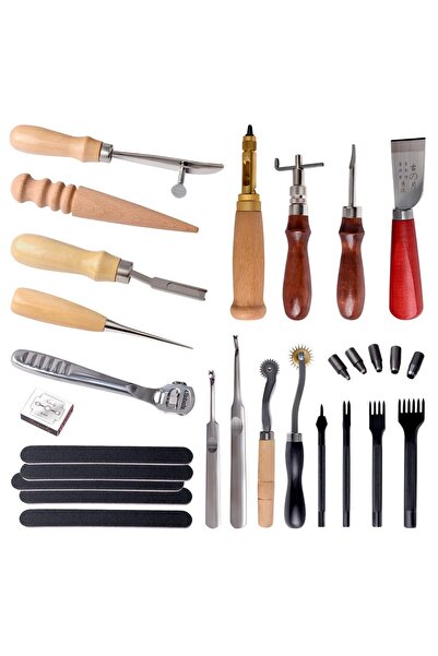 tuhafiyecimiz Deri Hobi İçin 18 Parça Başlangıç Seti, Deri El Aletleri