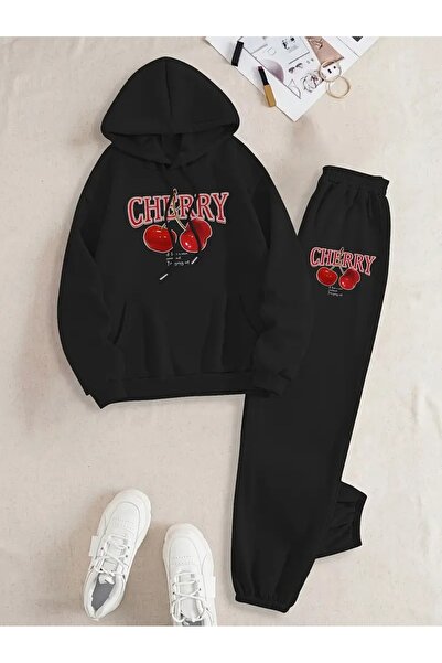 Hunors Sportswear & Company Μαύρο γυναικείο σετ φόρμας από βαμβακερό εμπριμέ ...