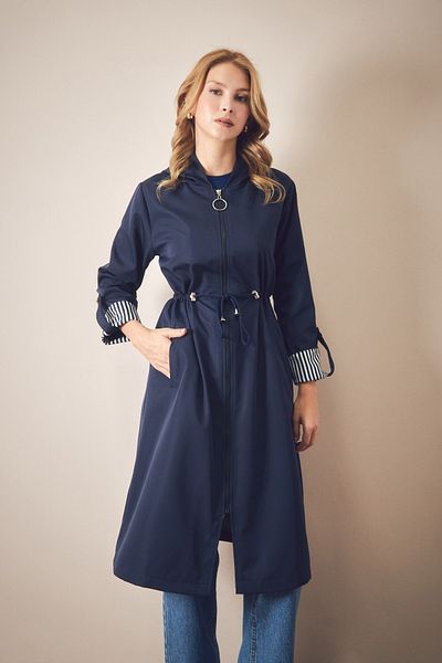 Fulla Moda Trenci de bază cu glugă cu mâneci pliate cu talie elastică
