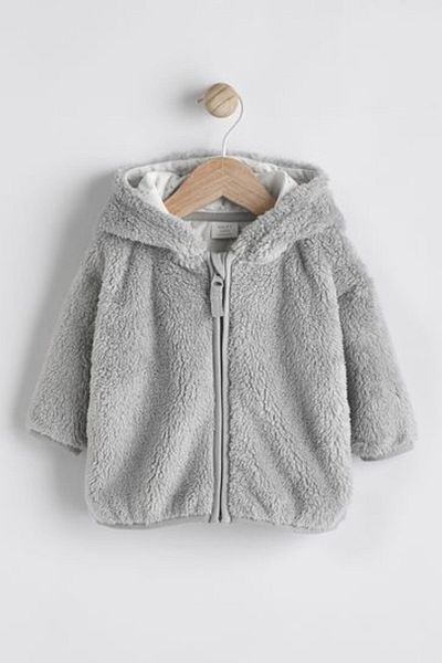 Next Baby Gray Full Fleece Lined Hooded Plush Jacket