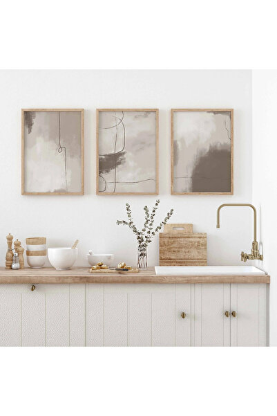 woodhomeworks Ahşap Çerçeveli 3 Lü Soyut Tablo Home Ev Salon Oturma Odası Yat...