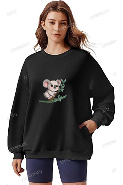 EFFRENATU Μαύρο φούτερ μεγάλου μεγέθους - εμπριμέ