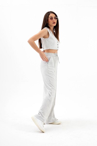 VAPUR TEKSTİL Polyviscon Gray Trousers - Elastic Waist and Pockets