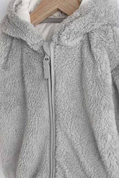 Next Baby Gray Full Fleece Lined Hooded Plush Jacket