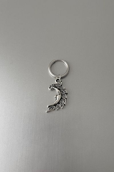 Jaida Moda Unisex Silver Moon Face Dangle Steel Hoop Earrings